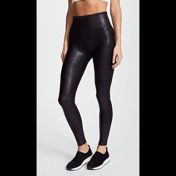 SPANX black faux leather look, high waisted leggings.  Medium - Picture 10 of 11